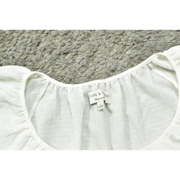 Madewell Texture & Thread White Blouse L Polyester Short Sleeve Solid Crew Neck - Picture 7 of 8